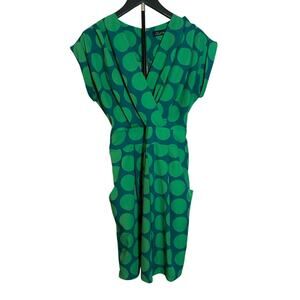Closet Blu Green Polka Dot Wrap Dress Size 14 Retro Pockets ModCloth Aesthetic